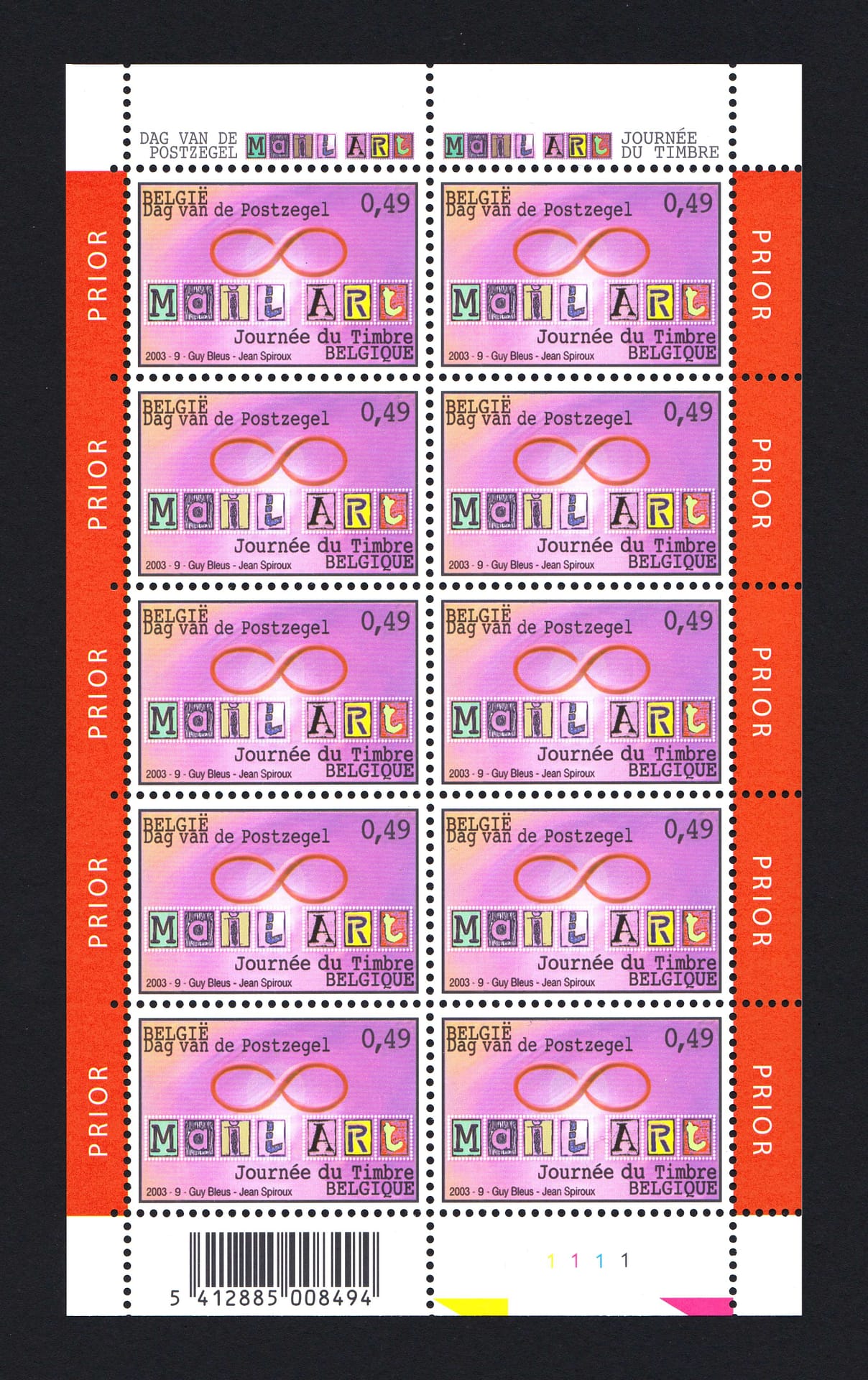 Gianni Simone 4 Mail Art Stamps by Guy Bleus Jean Spiroux 2003